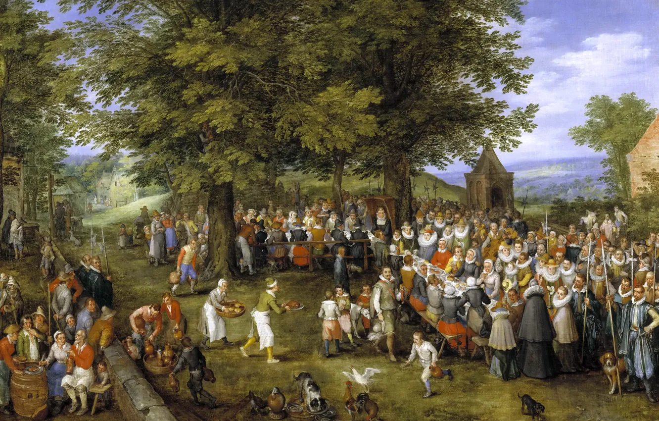 Photo wallpaper picture, genre, Jan Brueghel the elder, Wedding Banquet under the chairmanship of the Grand Dukes