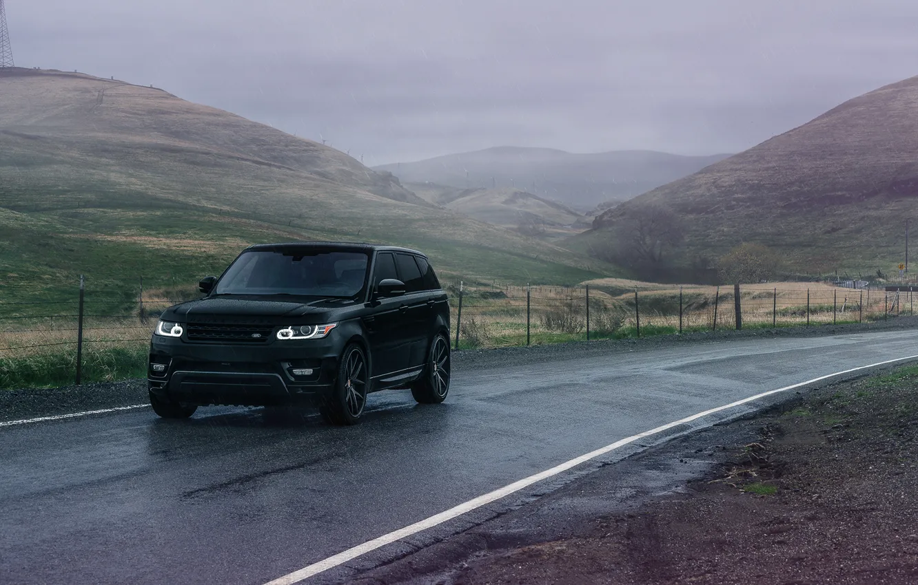 Photo wallpaper Land Rover, Range Rover, Front, Black, Sport, Road, Wheels, Before