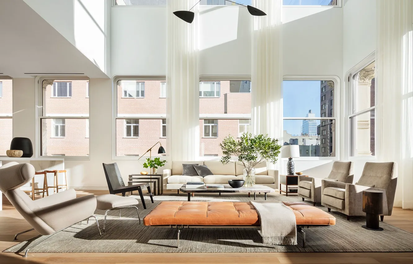 Photo wallpaper interior, New York, megapolis, living room, Manhattan's Buzziest Building