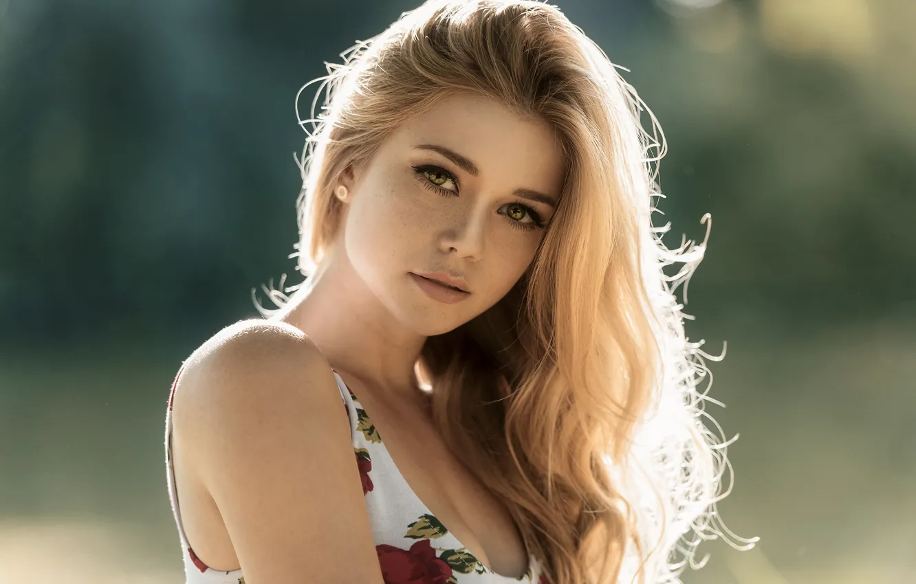 Photo wallpaper look, the sun, background, model, portrait, makeup, hairstyle, blonde