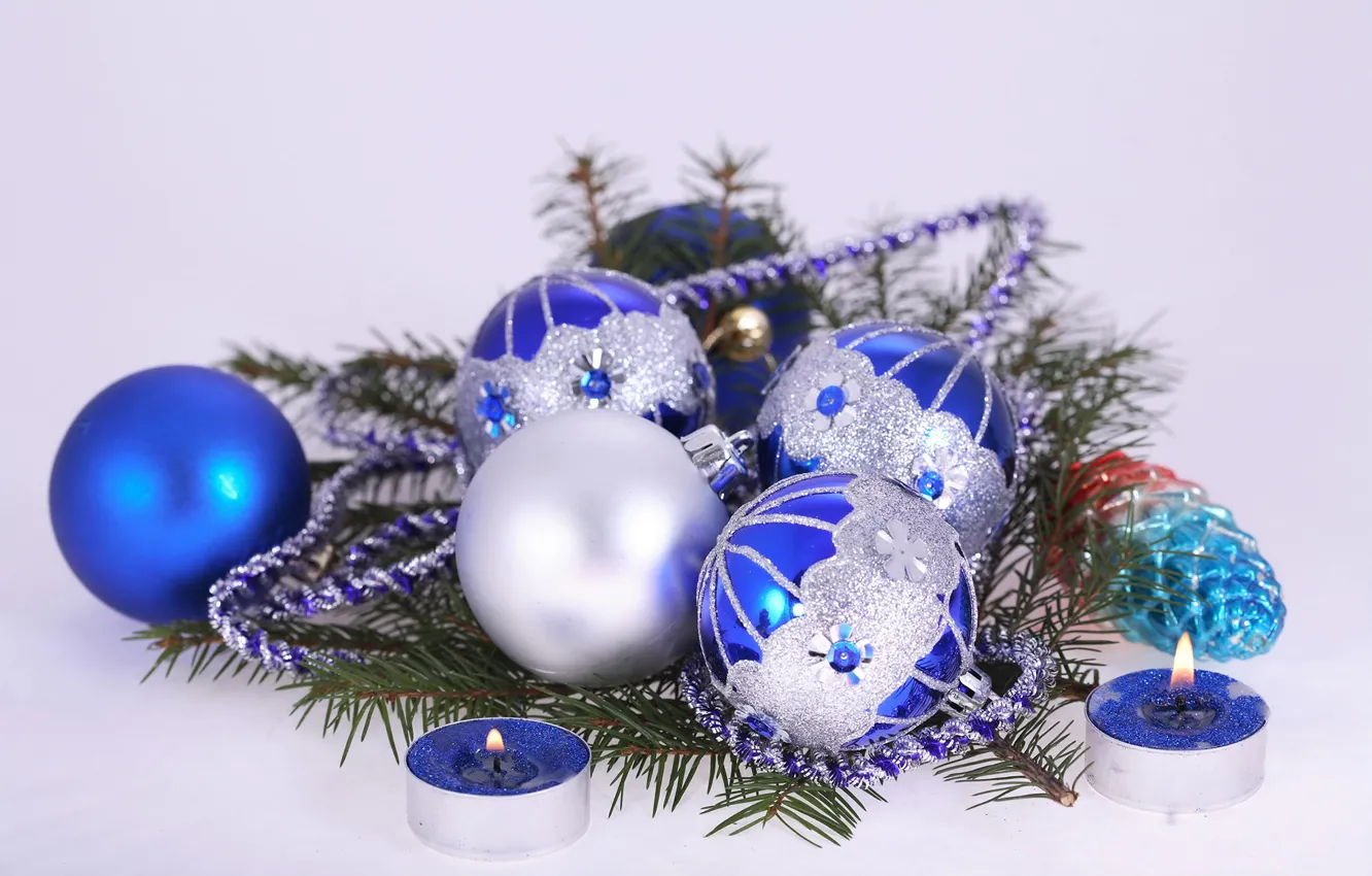 Photo wallpaper balls, toys, candles, Christmas, New year