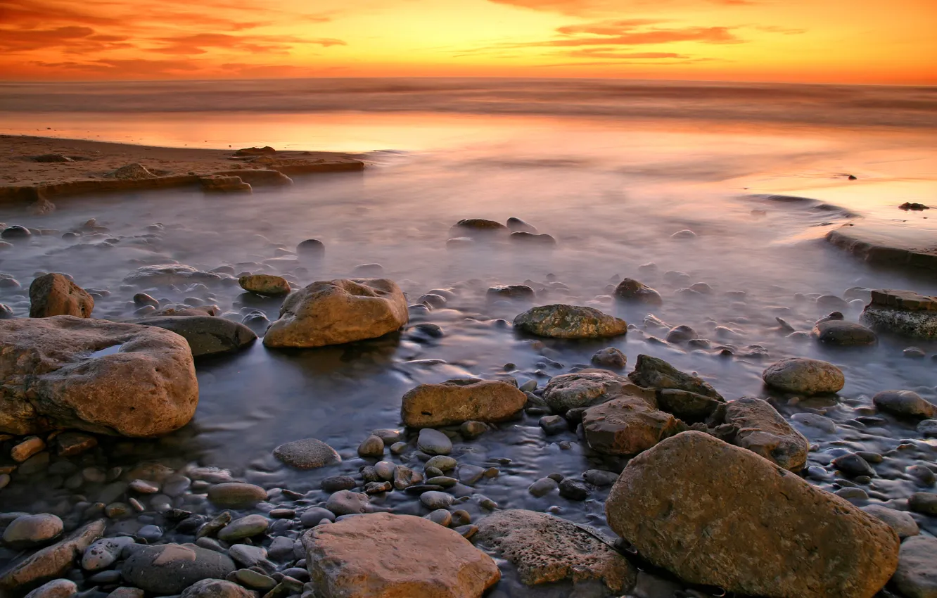 Photo wallpaper sea, the sky, water, landscape, stones, the ocean, shore