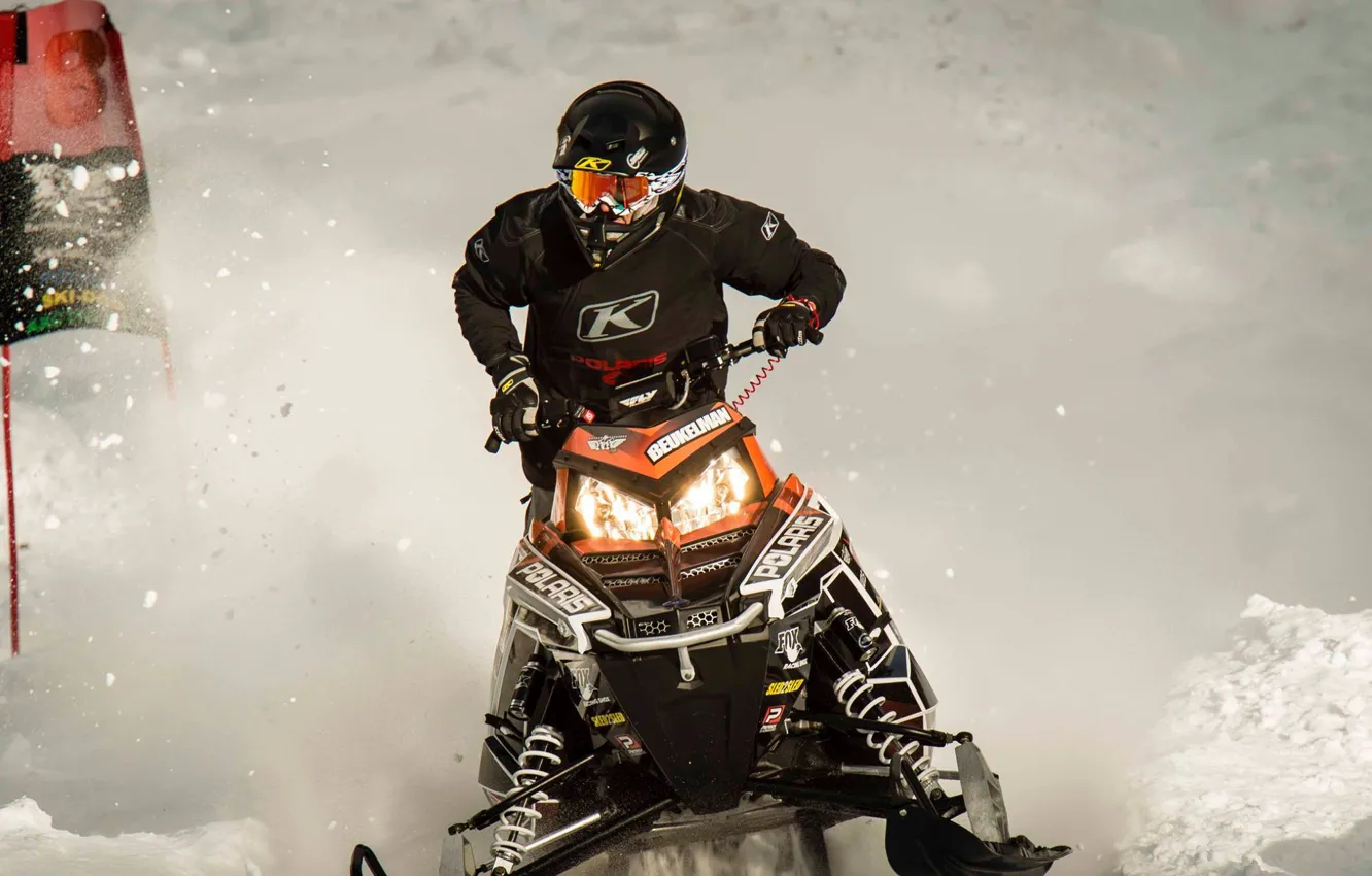 Photo wallpaper snow, glasses, snow, snowmobile, Polaris, snowmobile, Polaris