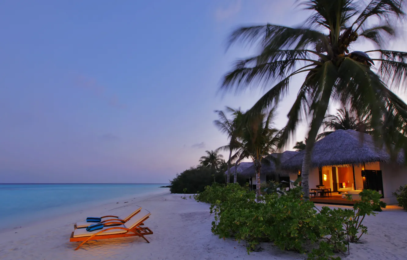 Photo wallpaper sea, beach, Villa, beach, villa, Deckchair