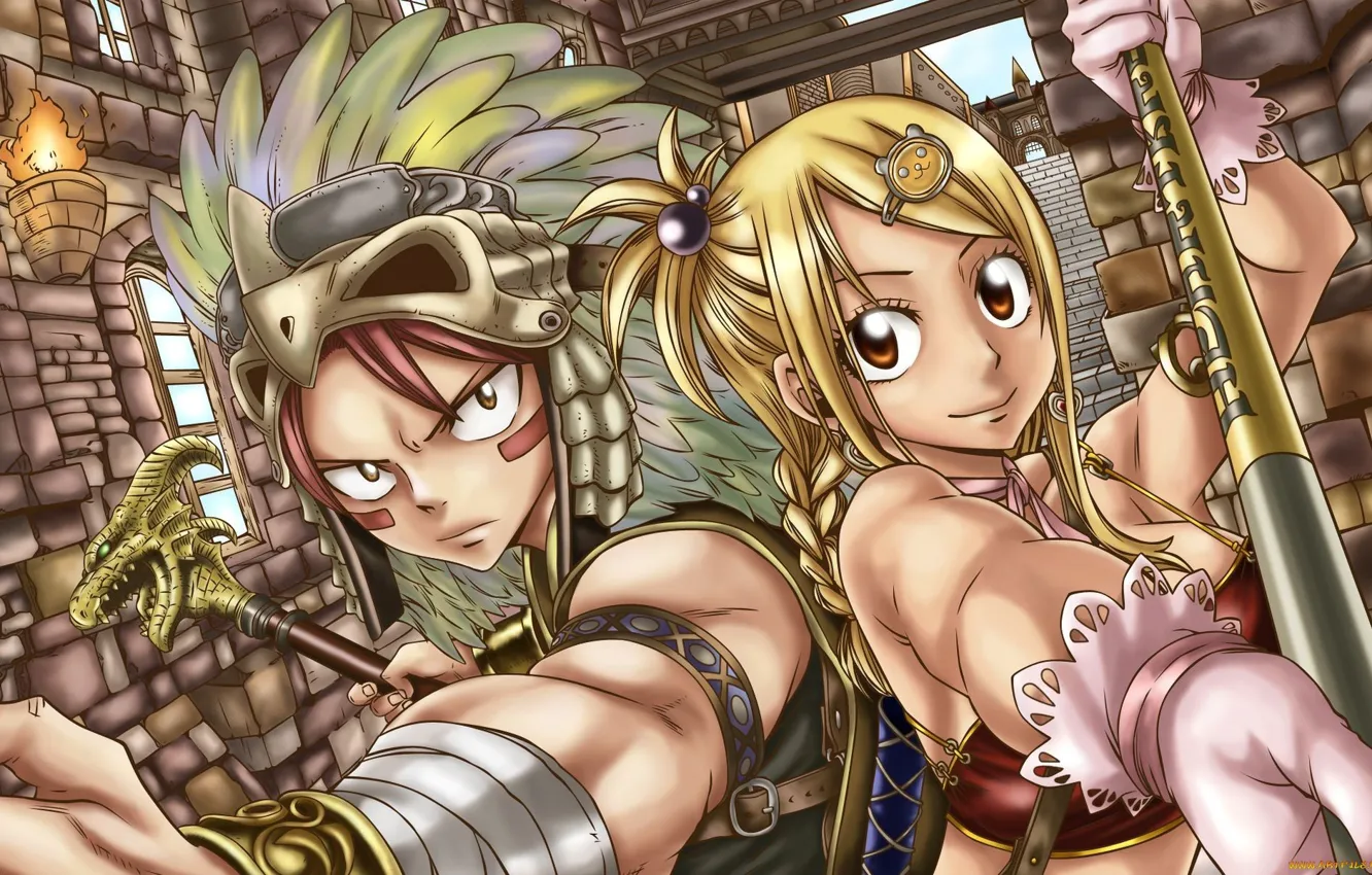 Photo wallpaper anime, fairy, tail, lucy, natsu, dragneel, heartfilia