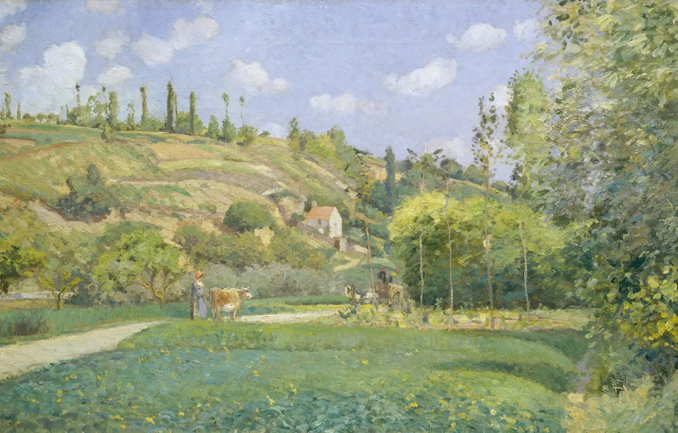 Photo wallpaper landscape, picture, Camille Pissarro, The shepherd in Alegerile. Auvers-sur-Oise