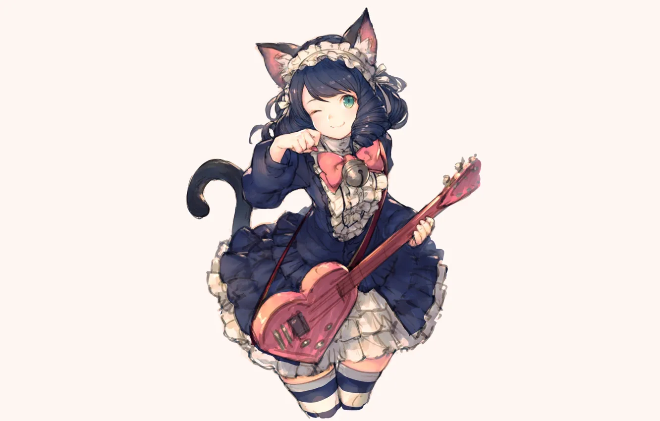 Photo wallpaper cat, guitar, girl, junwool, show by rock, hijirikawa cyan