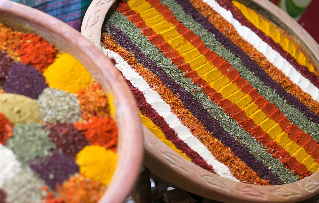 Photo wallpaper different, tray, dish, spices