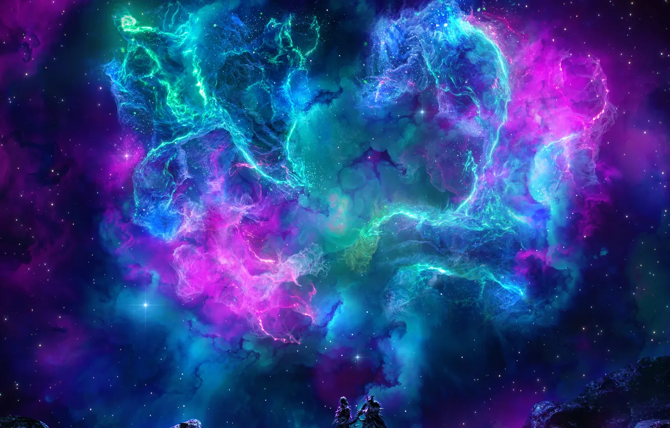 Photo wallpaper nebula, together, cosmic, celestial