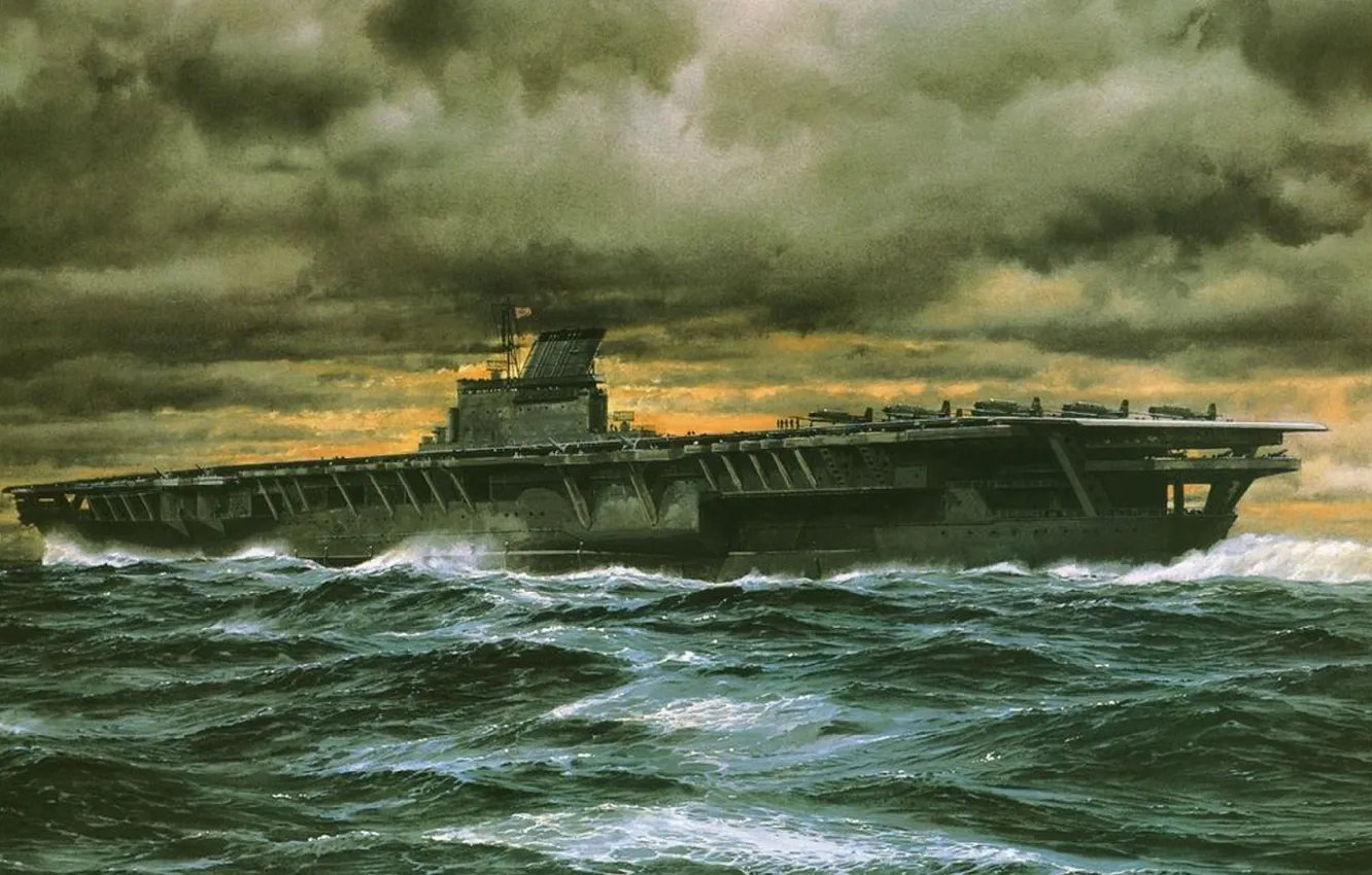 Photo wallpaper ship, art, the carrier, Navy, military, Japanese, WW2, aircraft carrier
