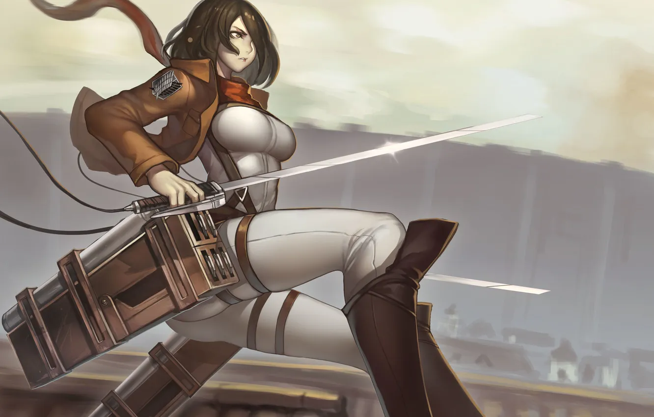 Photo wallpaper the city, weapons, home, sword, anime, art, of girlfriend again, Shingeki no Kyojin