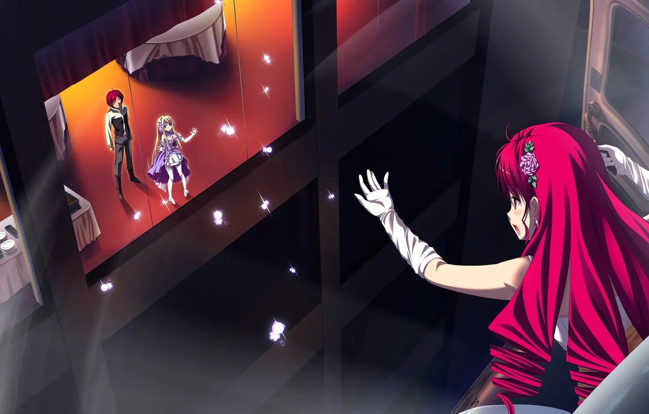 Photo wallpaper girl, table, building, window, art, guy, makita maki, gensou no idea