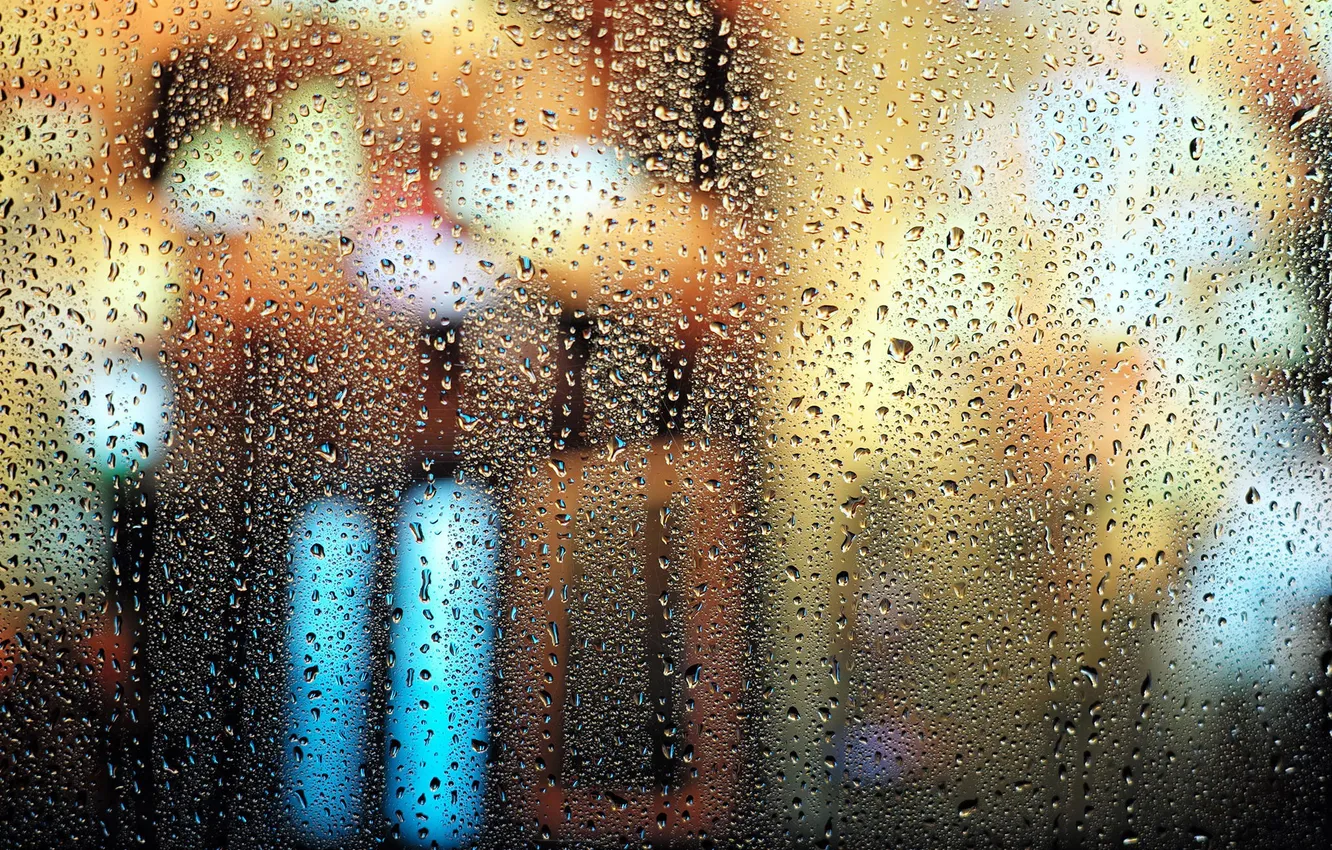Photo wallpaper glass, drops, macro, light, bokeh