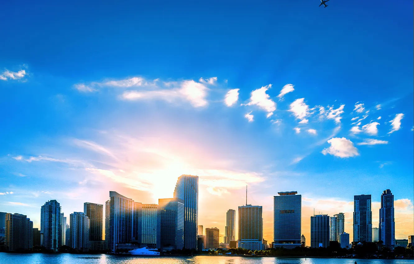 Photo wallpaper the sky, the sun, home, Miami, FL, USA, USA, the plane