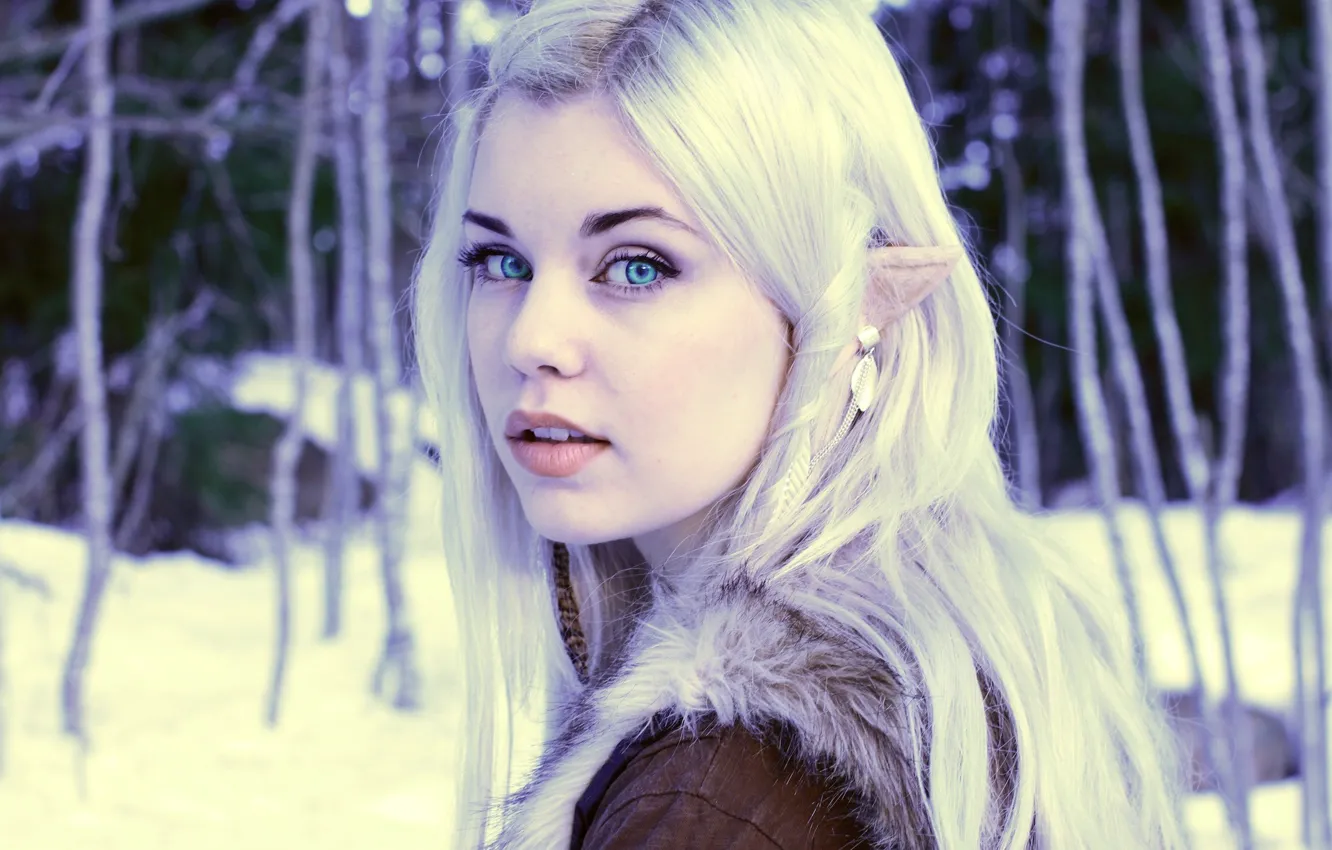 Photo wallpaper eyes, girl, blue, blonde, elf