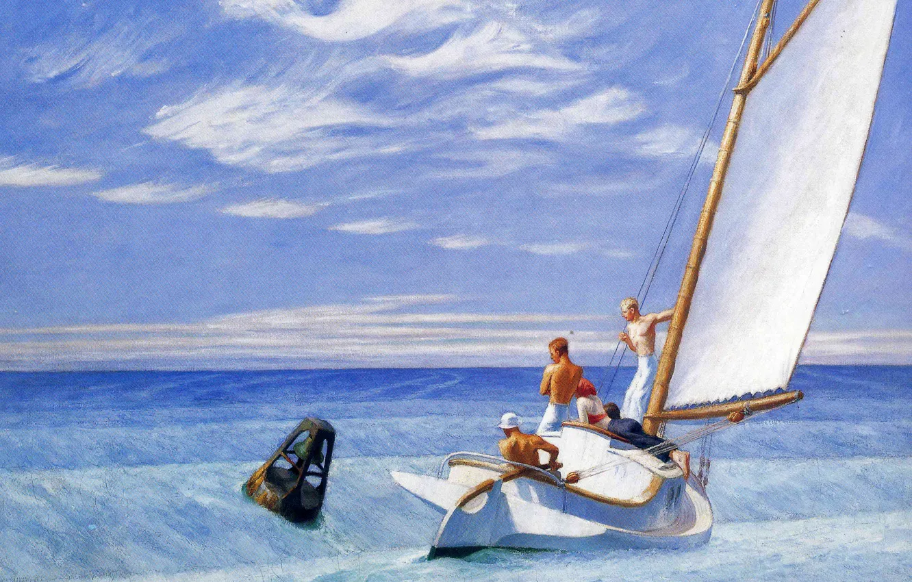 Photo wallpaper sea, people, boat, picture, yacht, sail, Edward Hopper, seascape