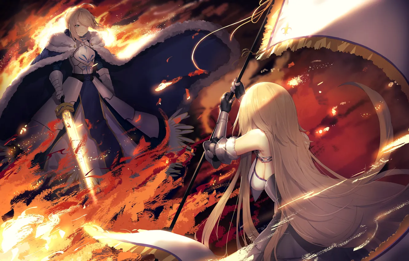 Photo wallpaper girls, flag, bow, the saber, Fate / Grand Order, The destiny of a great campaign