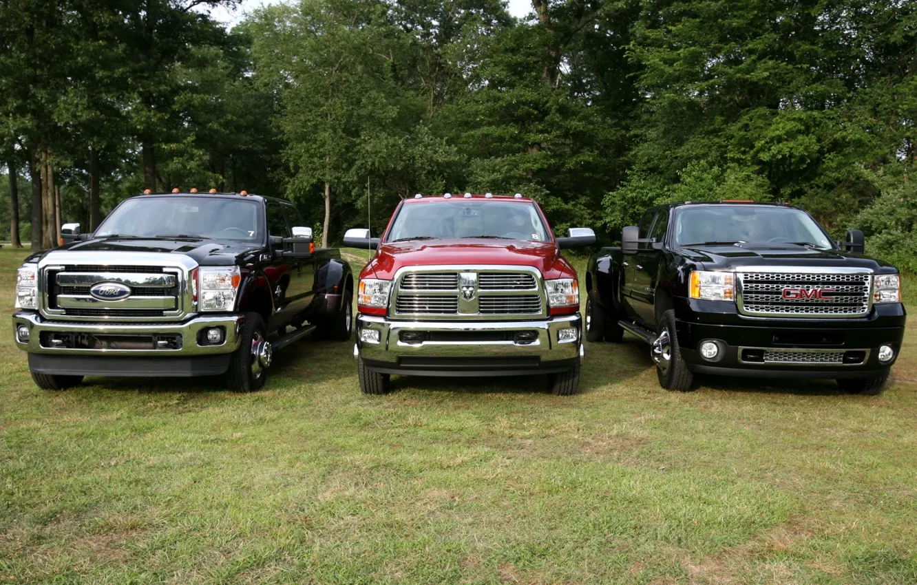 Photo wallpaper trees, background, Ford, Ford, Dodge, jeep, Dodge, pickup