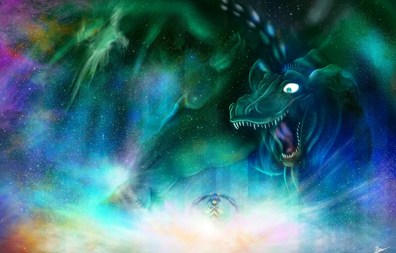 Photo wallpaper game, dress, anime, wings, dragon, fang, Milky Way, asian