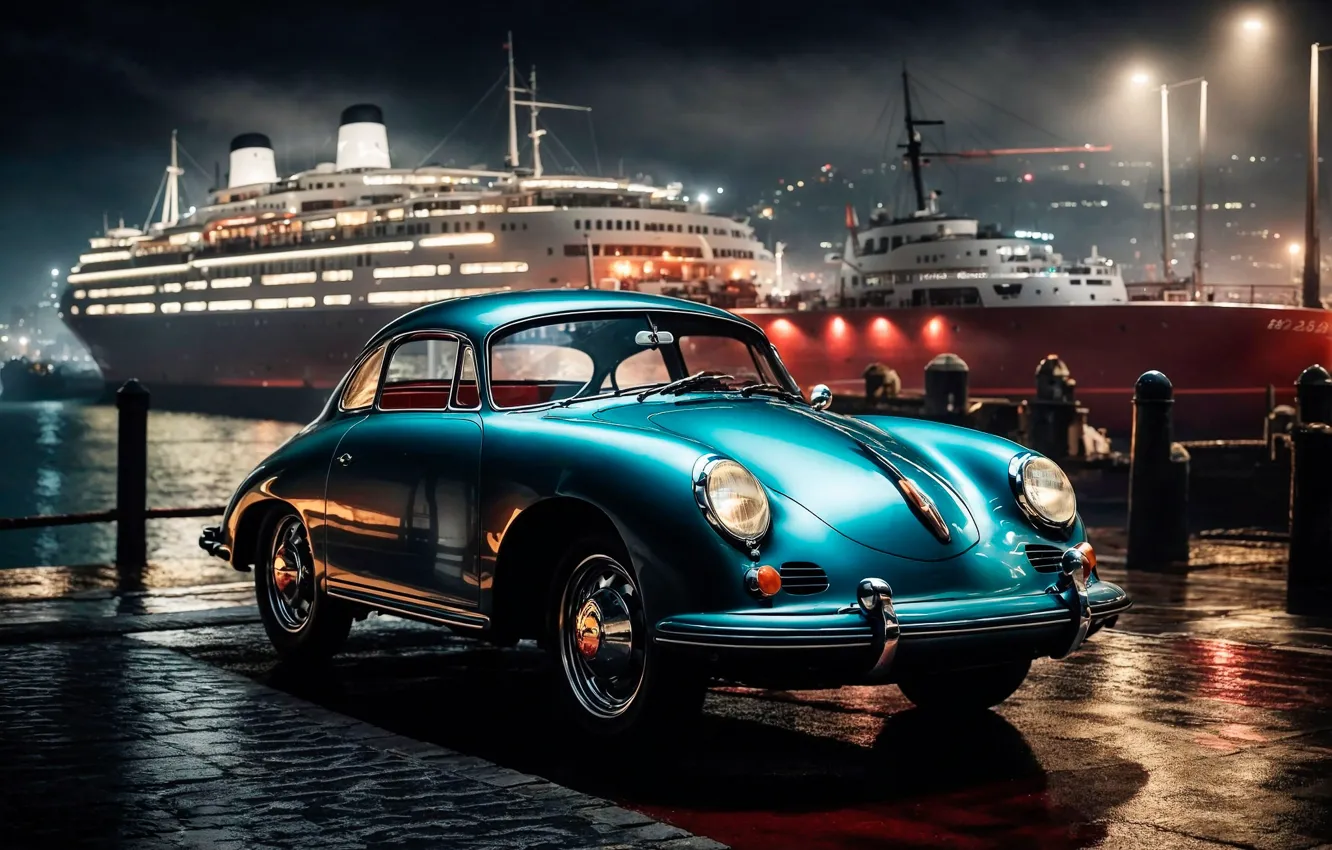 Photo wallpaper machine, auto, pier, liner, Porsche 356, neural network