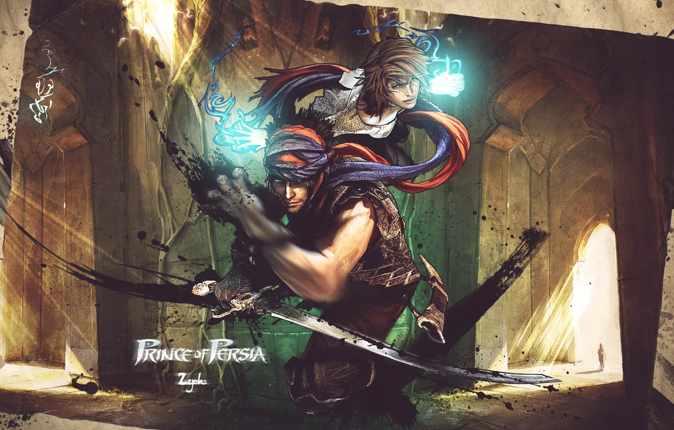 Photo wallpaper girl, sword, art, temple, Prince of Persia