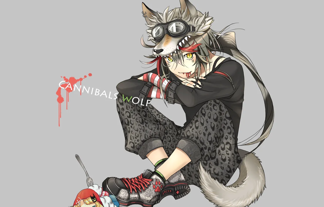 Photo wallpaper wolf, little red riding hood, art, guy, Red Riding Hood
