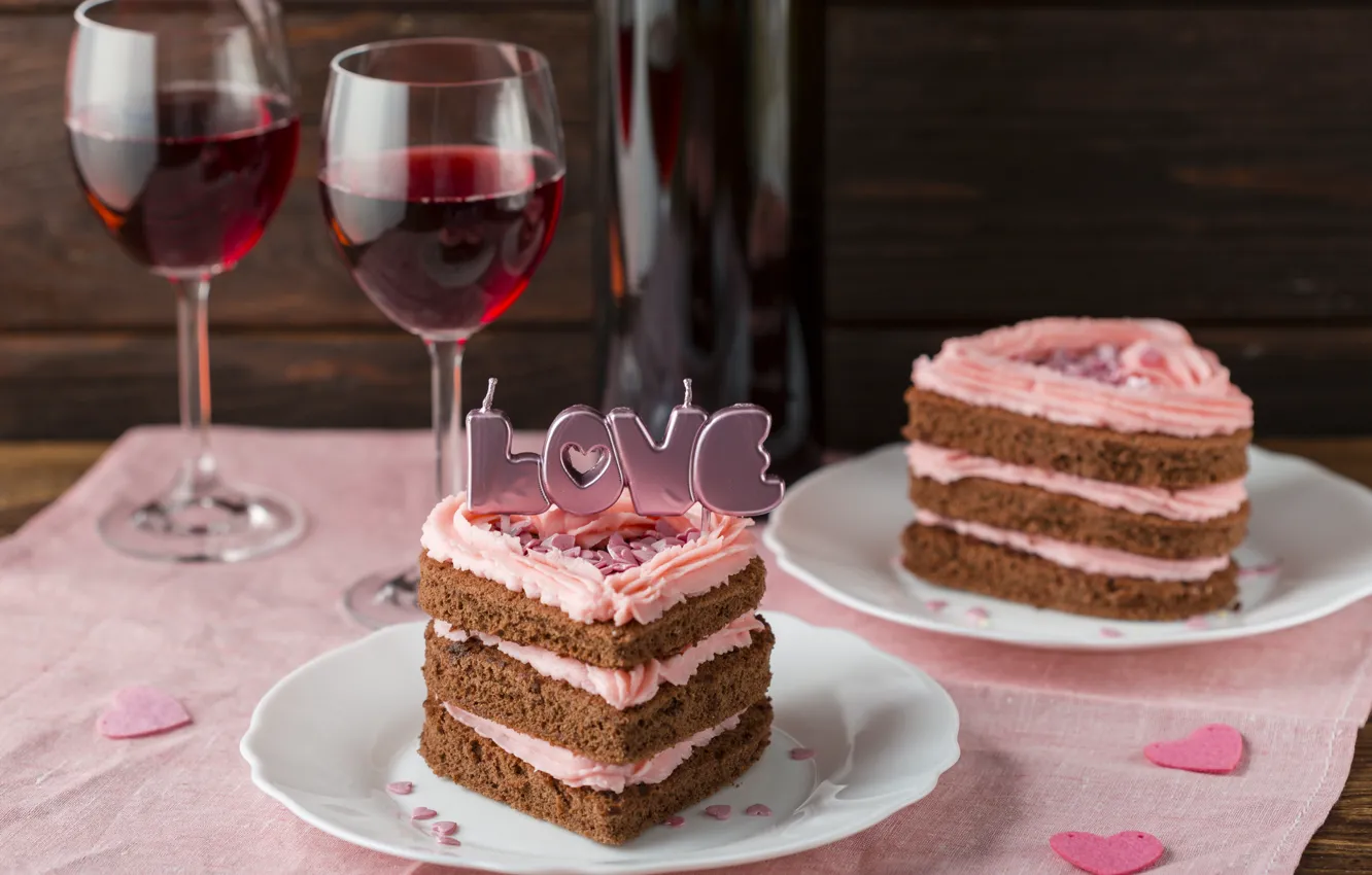 Photo wallpaper heart, glass, cake