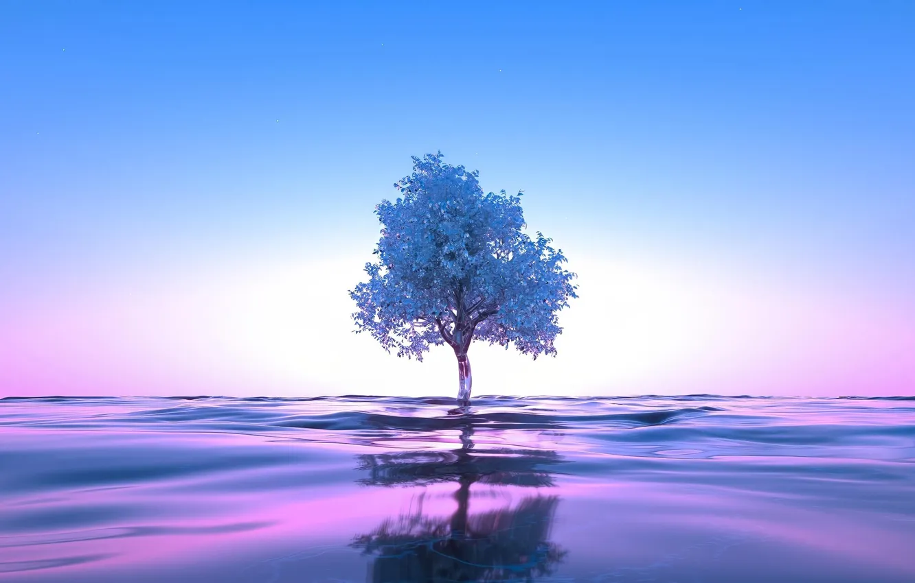 Photo wallpaper graphics, wallpaper, panorama, tree, reflection, picture, AI Art