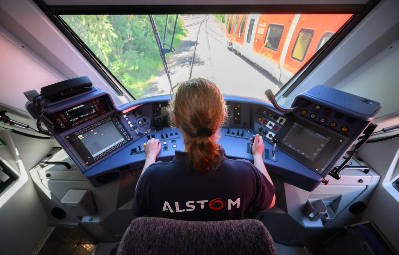 Photo wallpaper Girl, Germany, Train, Cabin, Germany, Alstom, Hydrogen-fueled passenger train, Hydrogen-powered passenger train