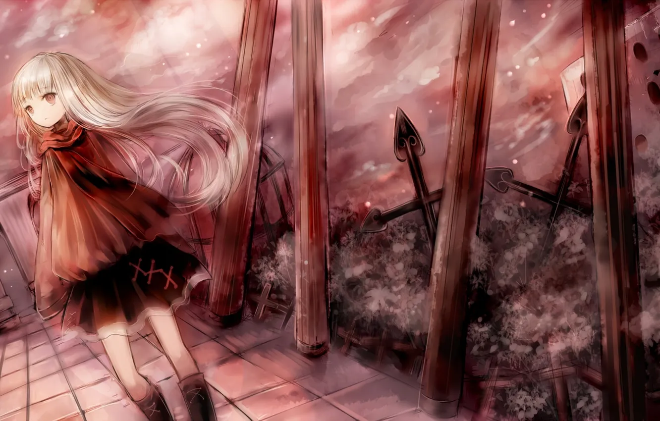 Photo wallpaper girl, home, cross, anime, scarf, art, hanchan