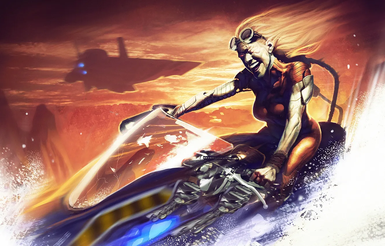 Photo wallpaper woman, water, helicopter, blonde, vehicle