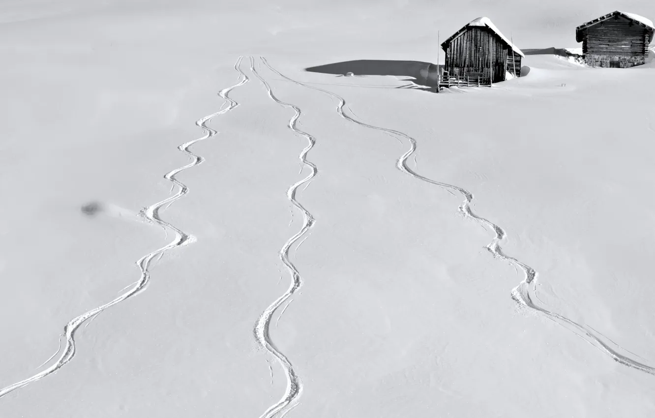 Photo wallpaper winter, snow, traces, home