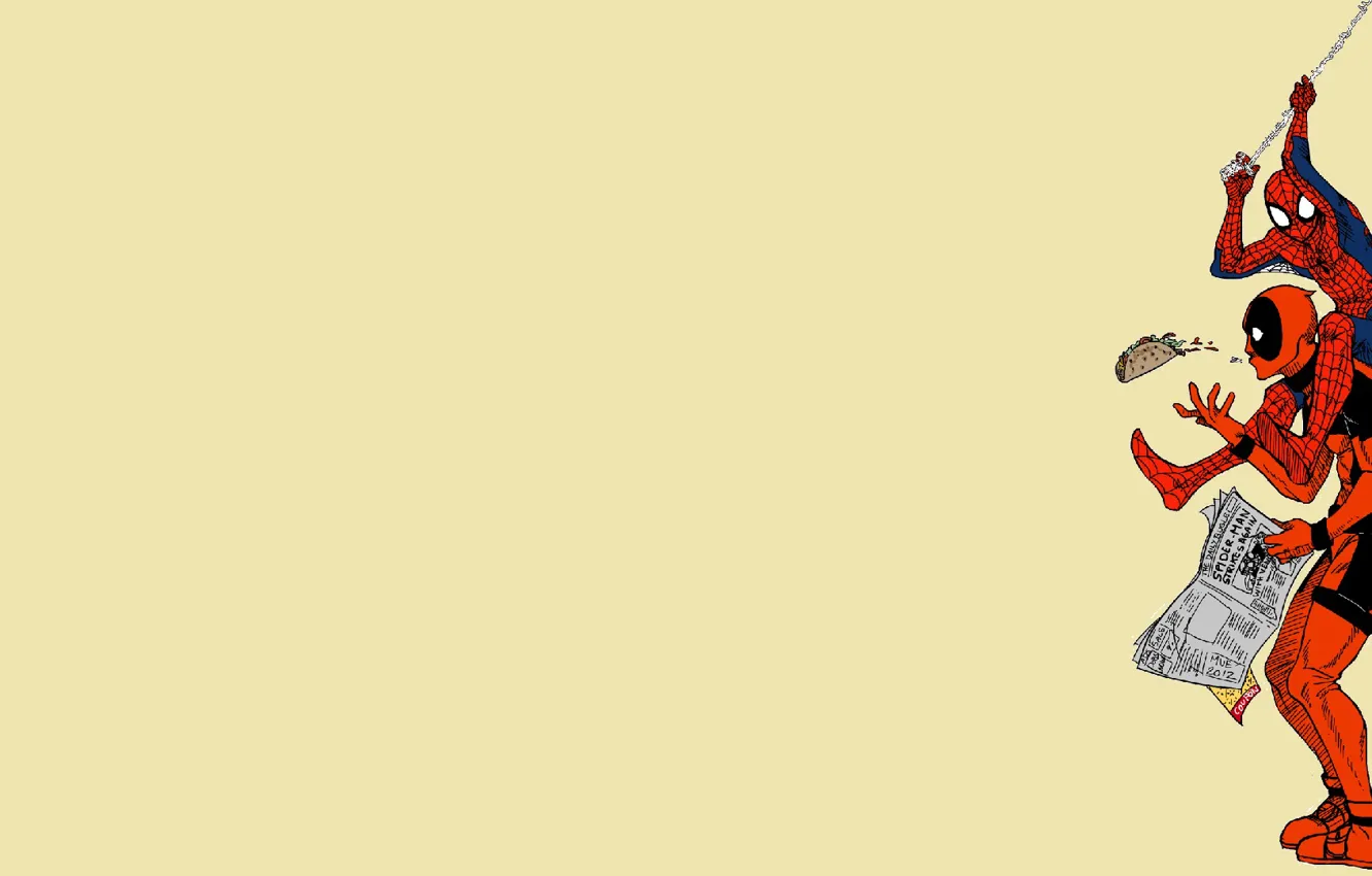 Photo wallpaper red, web, newspaper, Deadpool, Marvel, Deadpool, Spider-man, Comics