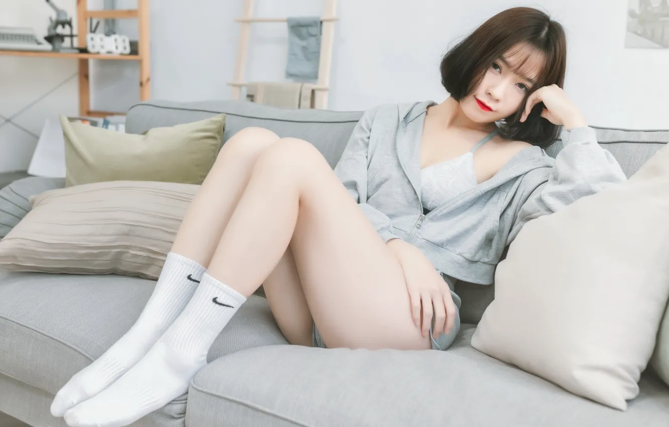 Photo wallpaper girl, sofa, Asian