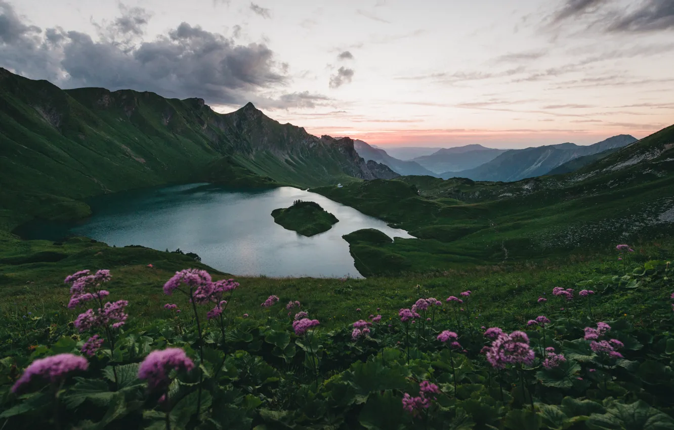 Photo wallpaper flowers, mountains, lake, Germany