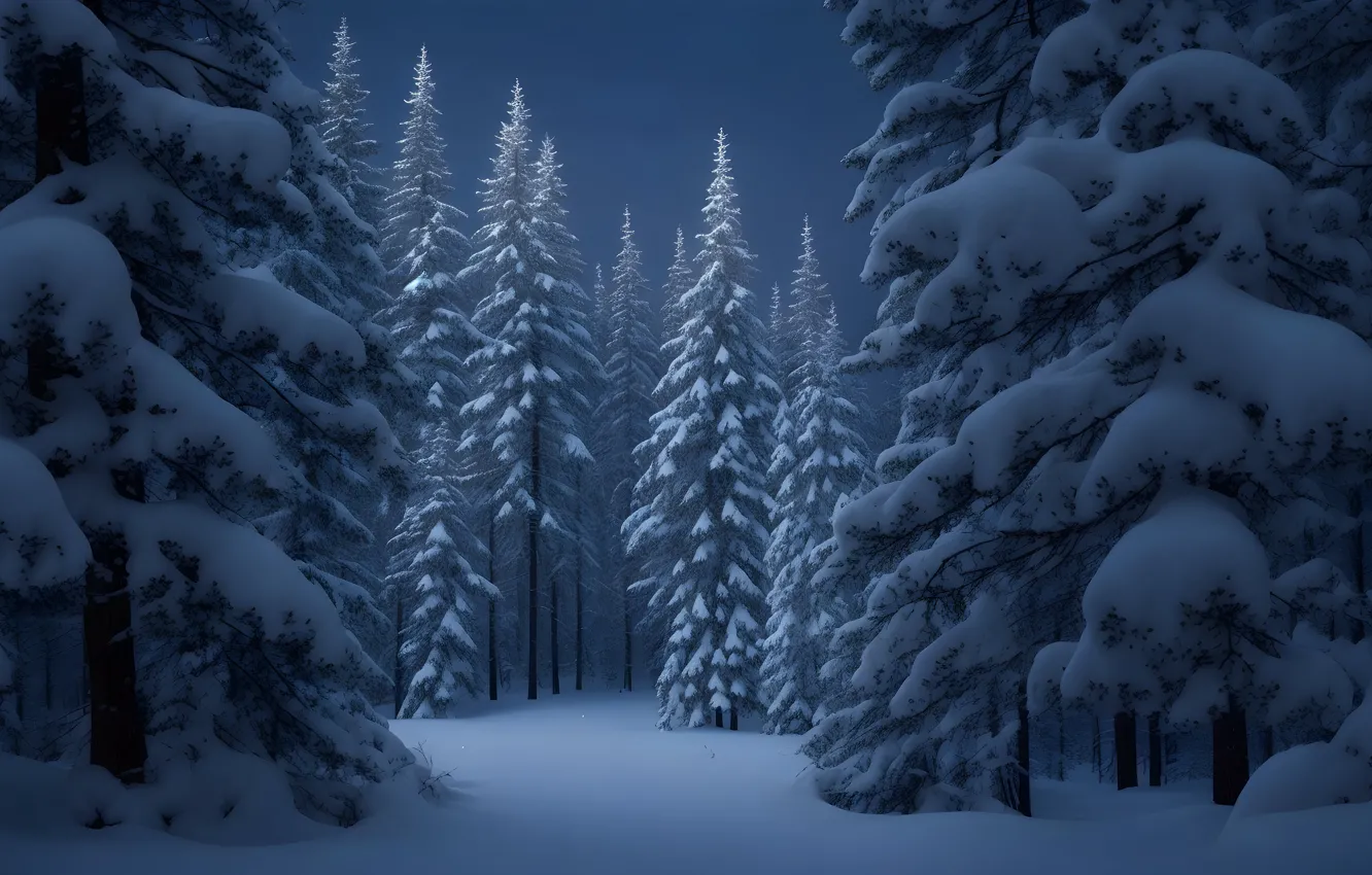 Photo wallpaper winter, frost, forest, snow, trees, nature, winter, tree