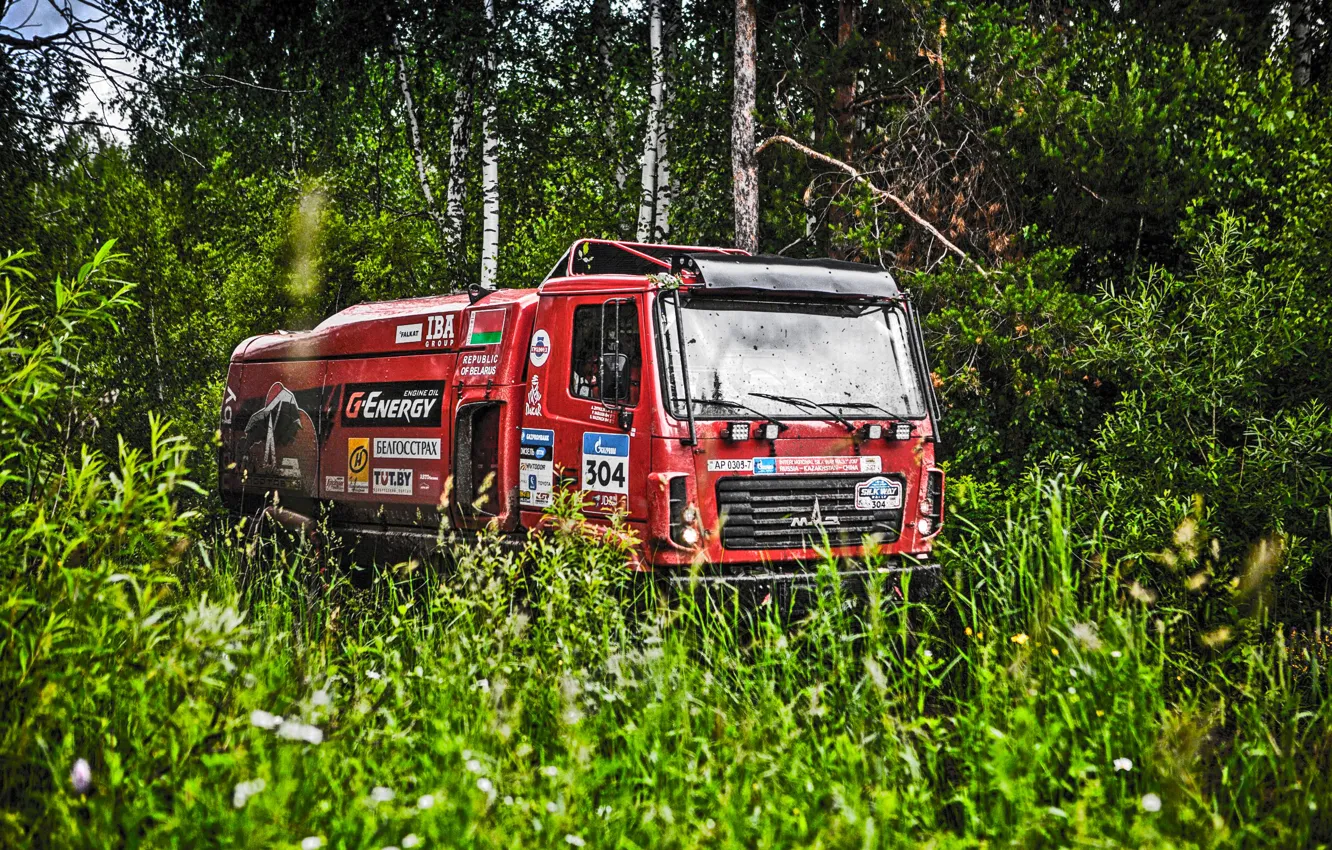 Photo wallpaper grass, MAZ, SilkWay, Rally, MAZ-SPORTauto, Rally, MAZ 5309RR, MAZ