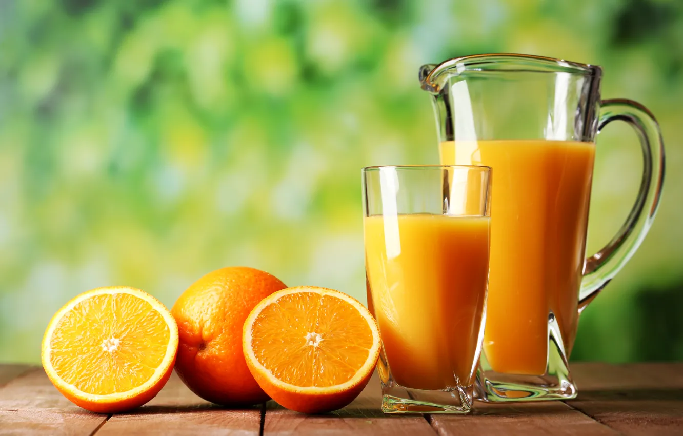 Photo wallpaper glass, orange, food, drink, pitcher, citrus