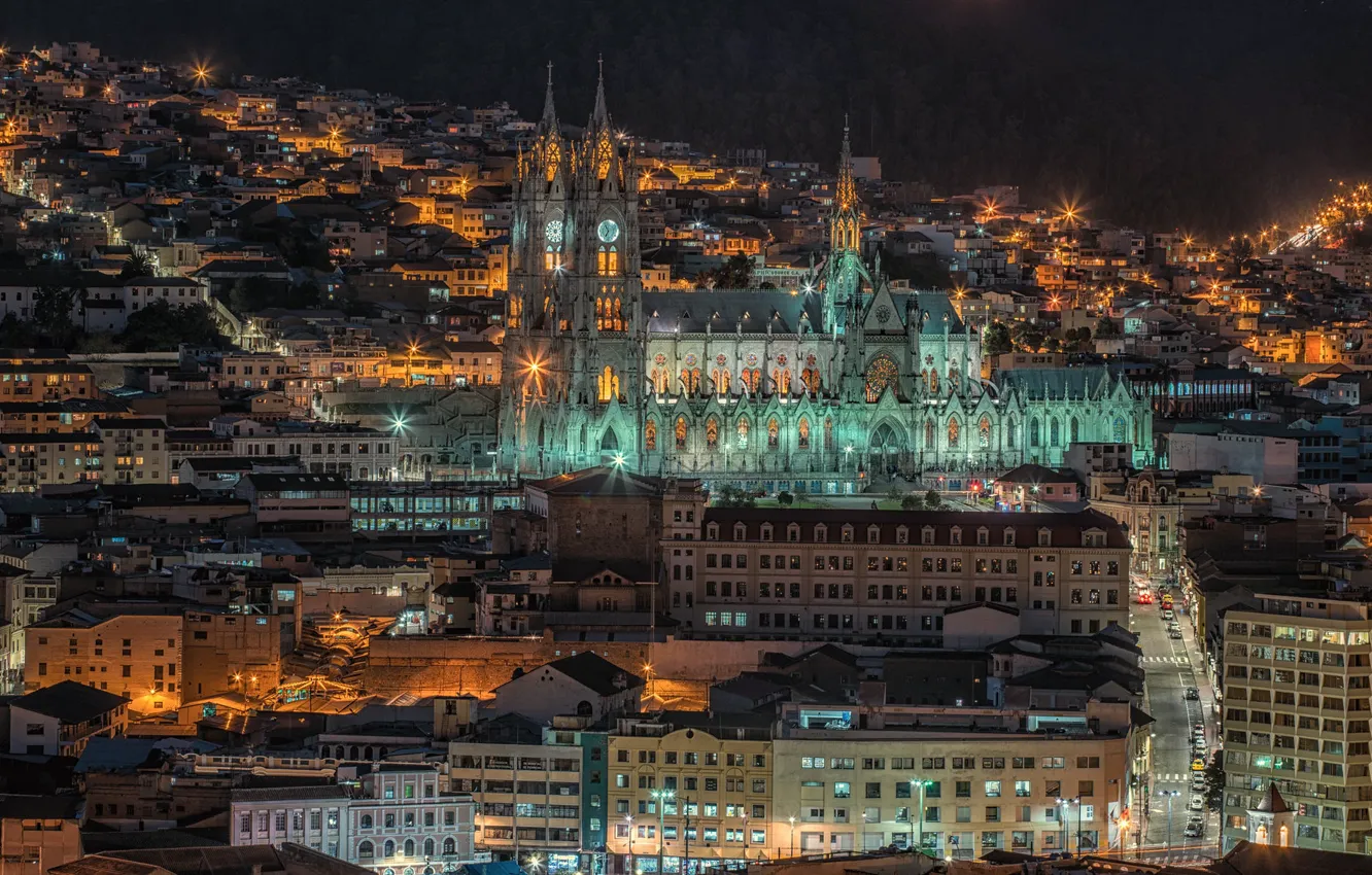 Photo wallpaper night, panorama, Cathedral, Ecuador, Quito