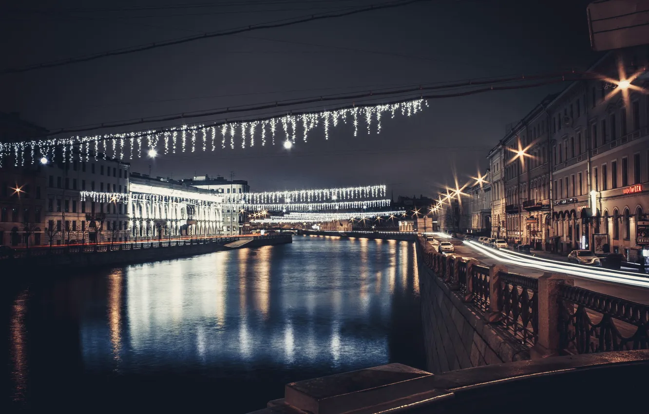 Photo wallpaper river, street, the evening, Peter, Saint Petersburg, Russia, Russia, SPb