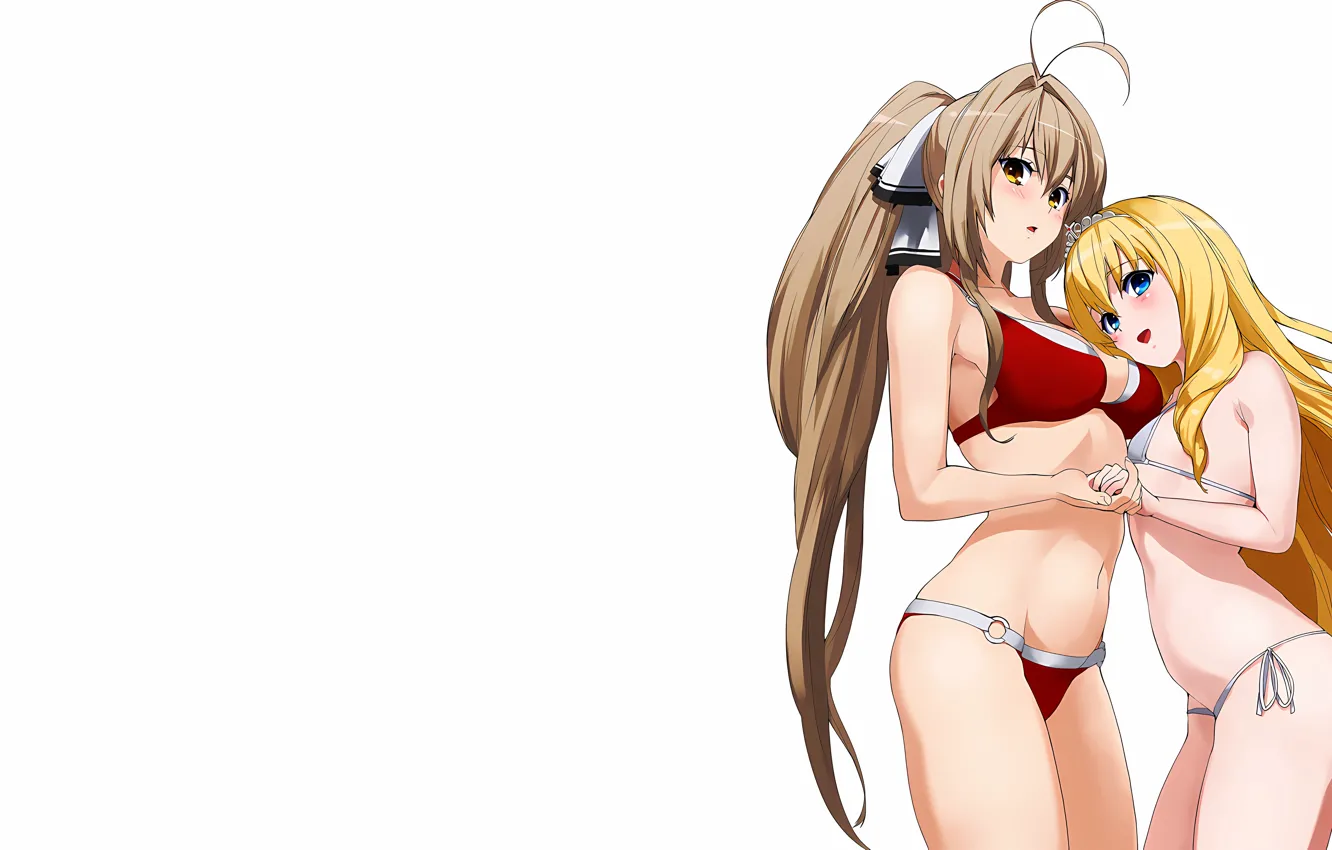 Photo wallpaper sexy, cleavage, long hair, girls, boobs, anime, blue eyes, beautiful