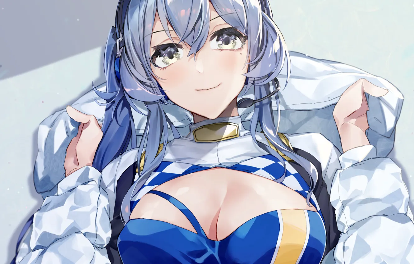 Photo wallpaper girl, sexy, cleavage, blouse, long hair, boobs, anime, beautiful