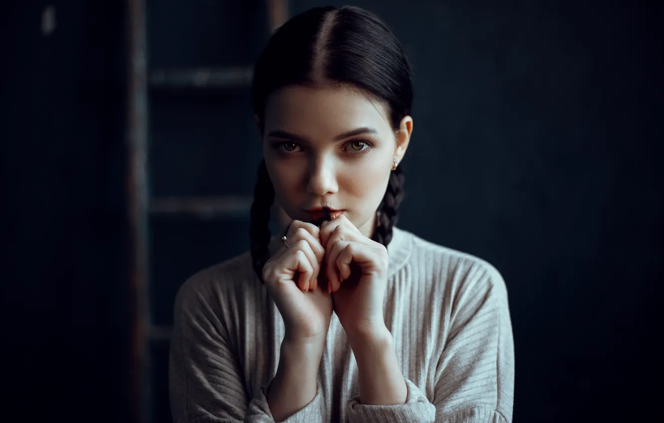 Photo wallpaper look, girl, braids, Andrey Zhukov