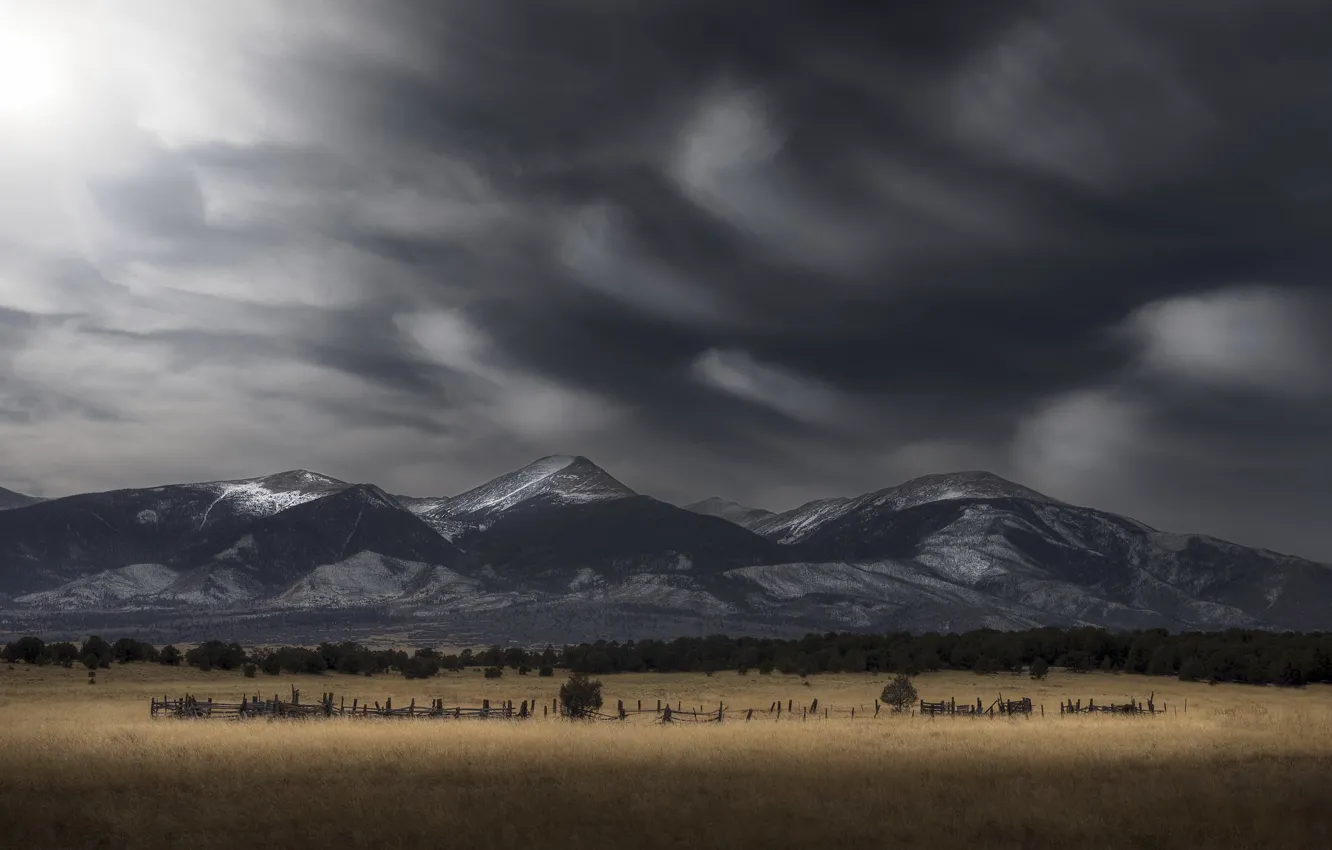 Photo wallpaper mountains, clouds, valley