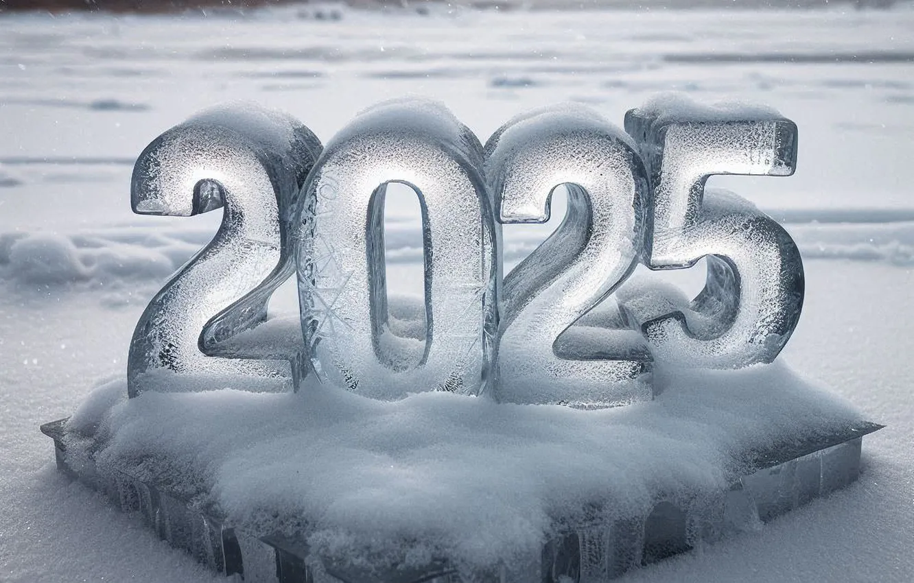 Photo wallpaper winter, snow, figures, date, 2025, AI art, New Year 2025, neural network