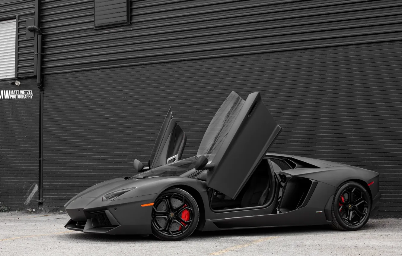 Photo wallpaper Lamborghini, Space, Front, Grey, LP700-4, Aventador, Supercar, Doors