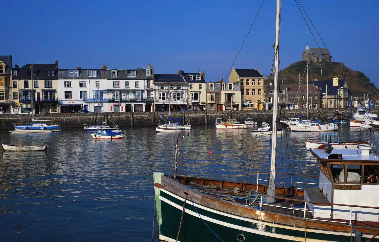 Photo wallpaper Pier, Boat, Town