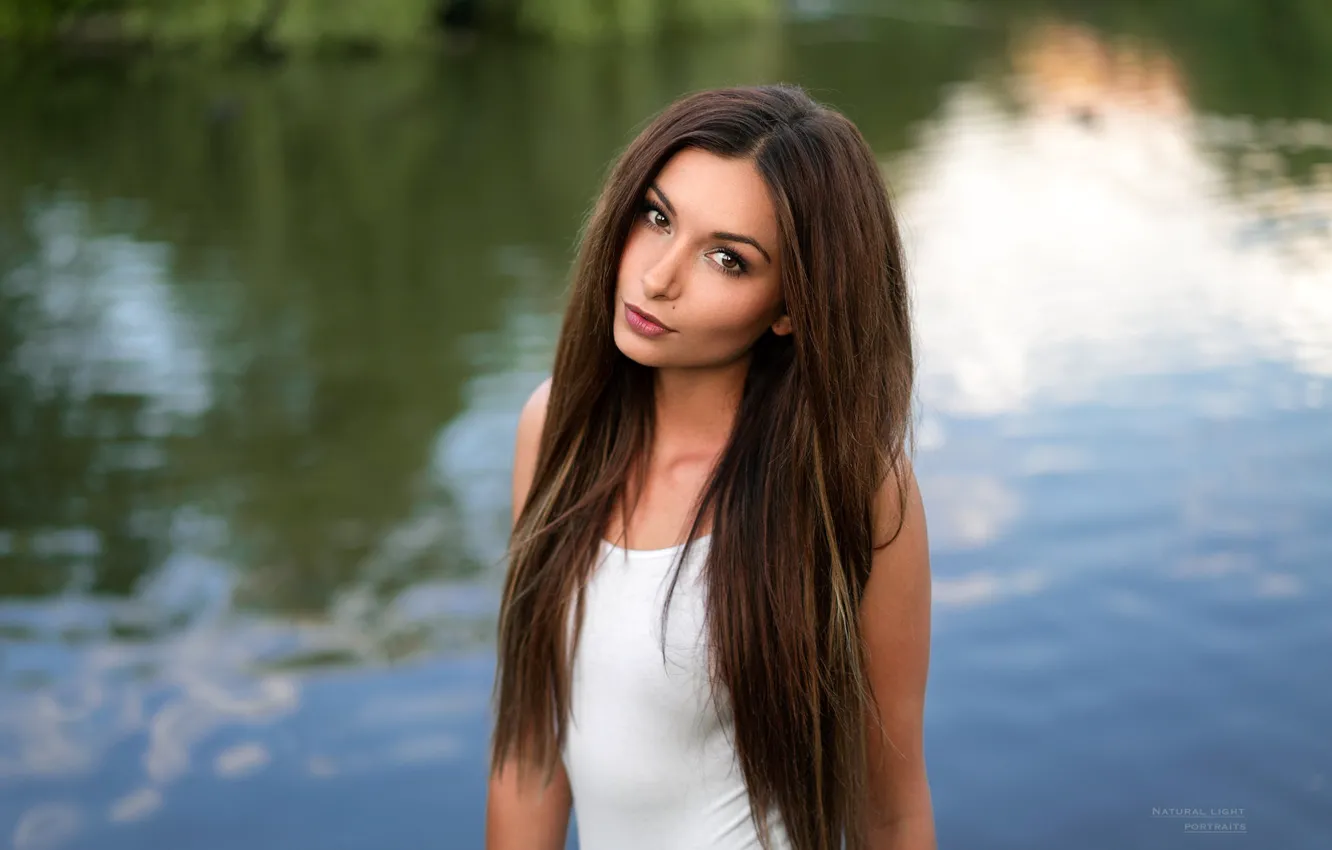 Photo wallpaper look, water, river, background, model, portrait, makeup, Mike