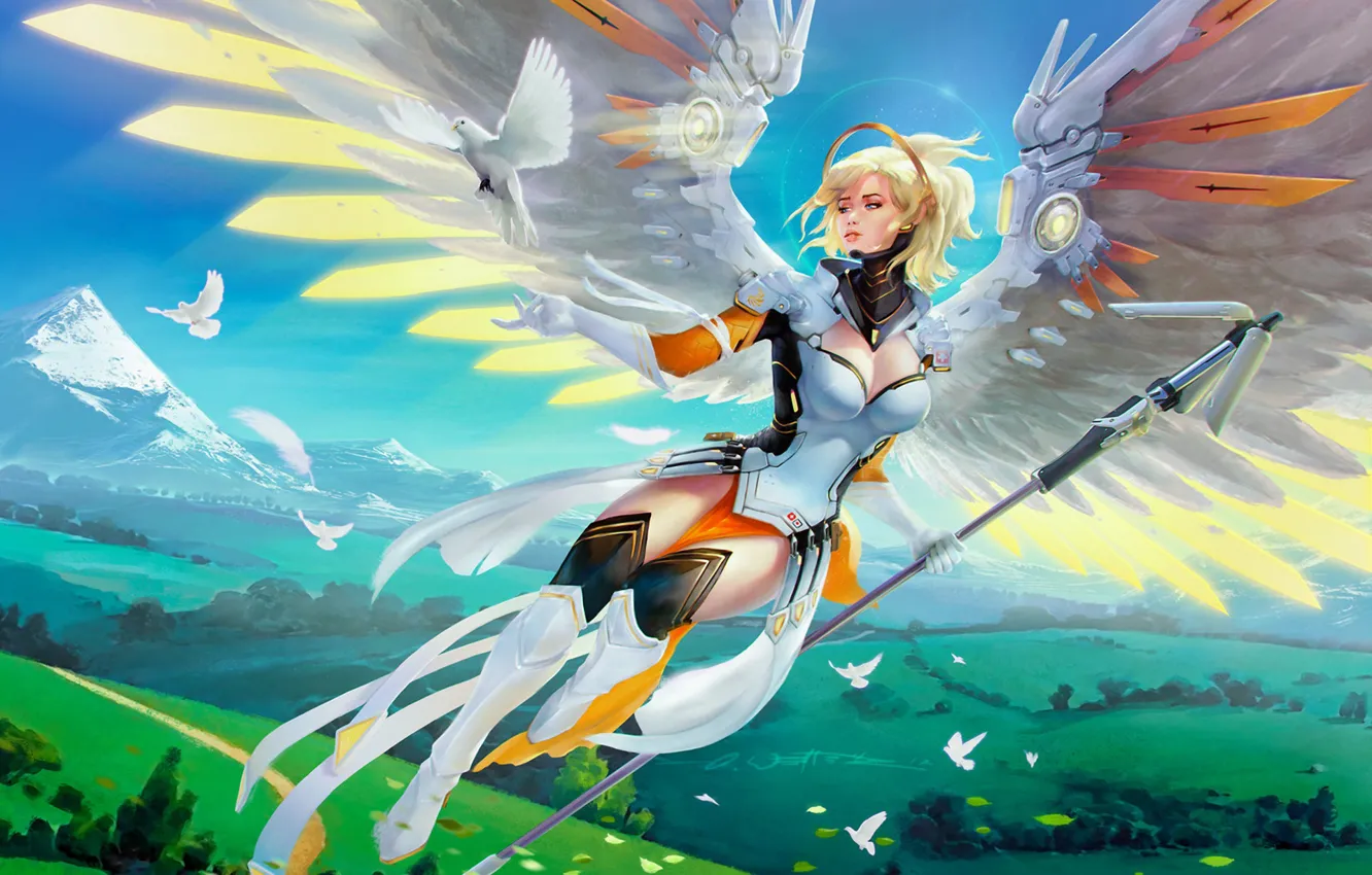 Photo wallpaper wings, Overwatch, Mercy, Angela Ziegler, angel girl medic