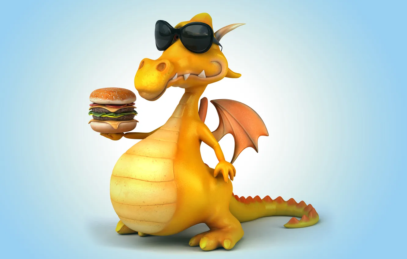 Photo wallpaper dragon, dragon, funny, hamburger